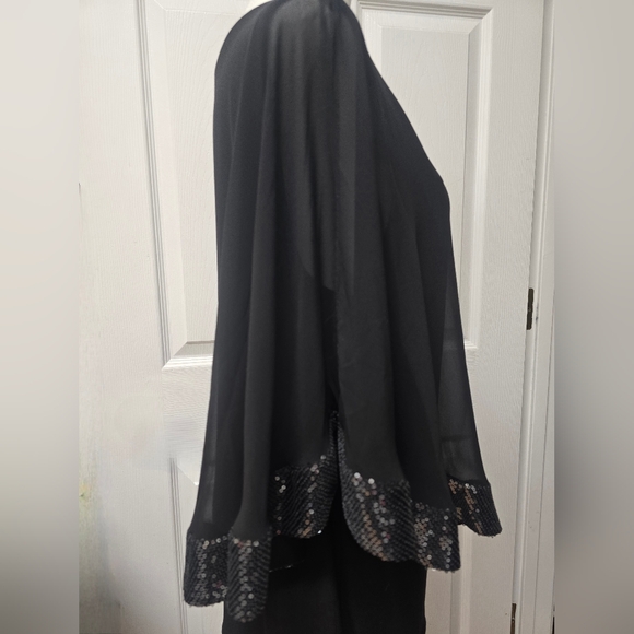 S. Levine Black Chiffon Overlay Evening Top with Sequin Trim, size XL - Picture 3 of 9